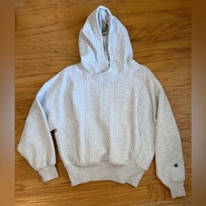 Champion Heather Gray Cable-Knit Pullover Hoodie